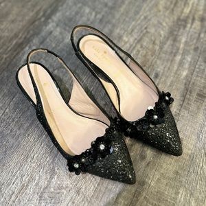 Kate Spade Black Sparkly Slingback Sandals US 6.5 ($253)